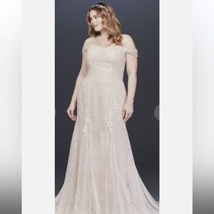 Melissa Sweet Cream Off-Shoulder Lace Gown